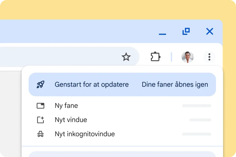 Besked om en ventende opdatering i Chromes brugerflade