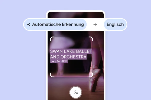 Eine Website mit Ballettschuhen auf der Spitze und dem übersetzten Text „Swan Lake ballet and Orchestra, July 16, 8pm“