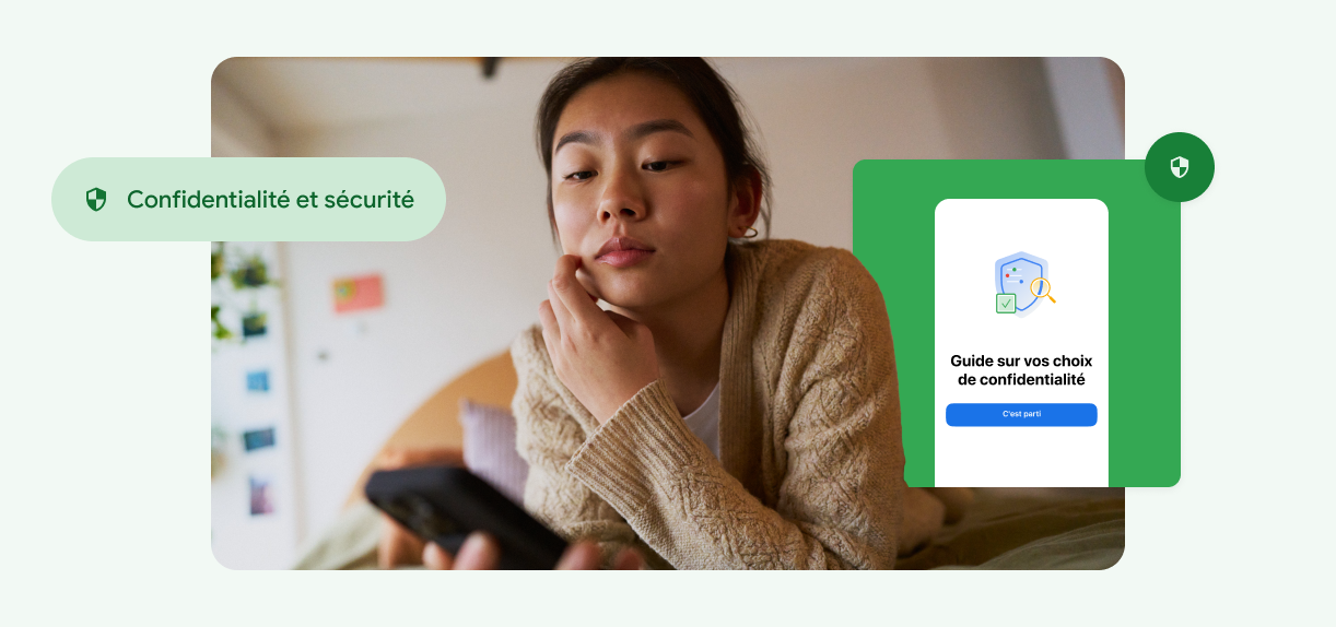 Une femme regarde son téléphone en se touchant le visage.