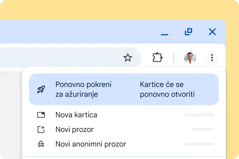 Upozorenje korisničkog sučelja Chrome o ažuriranju na čekanju
