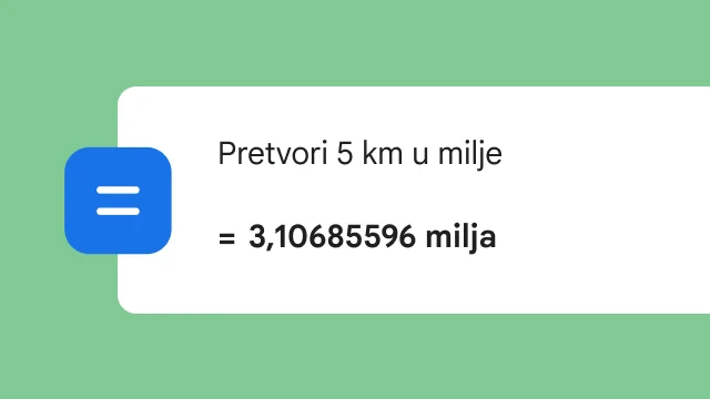 Pretraživanje pretvaranja 5 km u milje prikazuje rezultat 3106 milja.