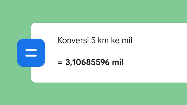 Penelusuran untuk mengonversi 5 km ke mil menampilkan hasil 3,106 mil.