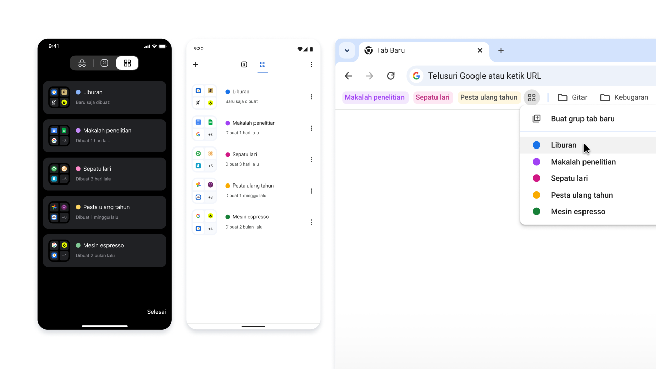 Grup Tab di perangkat iOS, Android, dan desktop