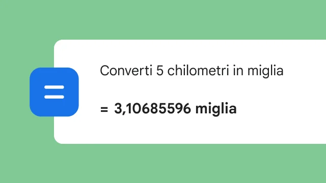 La ricerca di convertire 5 km in miglia mostra come risultato 3106 miglia.