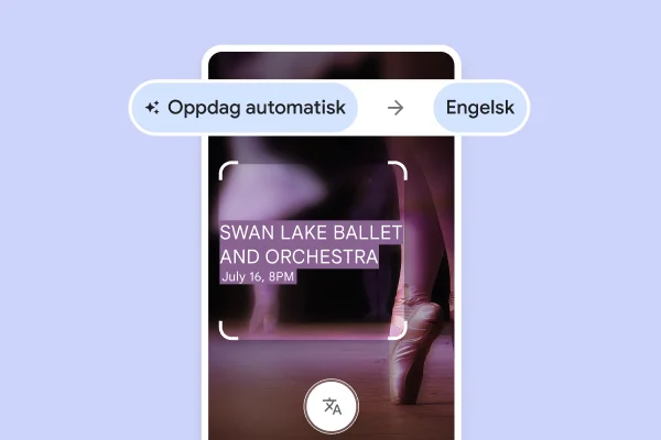 Et nettsted med ballettsko på tåspissene og den oversatte teksten «Svanesjøen, ballett med orkester, 16. juli kl. 20»