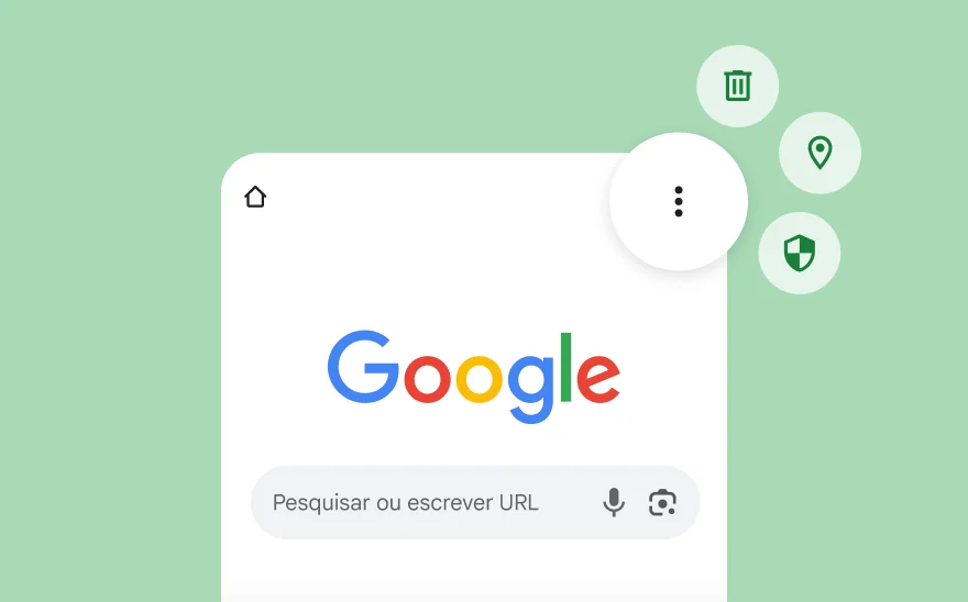 Uma captura de ecrã da página da Pesquisa Google, incluindo ícones do YouTube, Gmail, Google Maps e outros produtos Google.