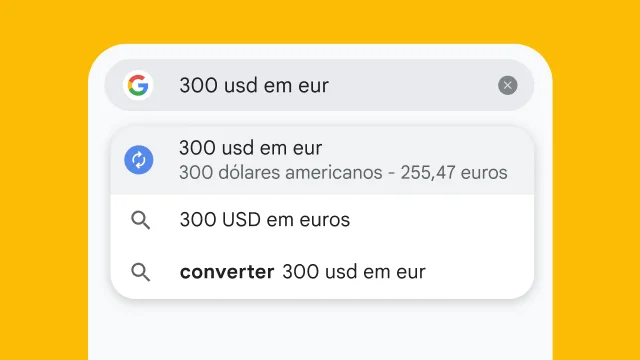 A user typed “300 usd to eur” into Chrome's address bar and it has instantly generated results.