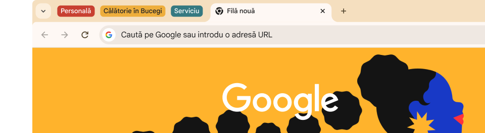 Interfață de utilizare a browserului cu trei grupuri de file: Personal, Călătorie în Parcul Național Arches și Serviciu.