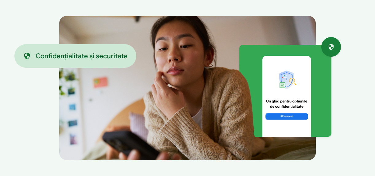 O femeie își atinge fața și privește spre telefonul său.