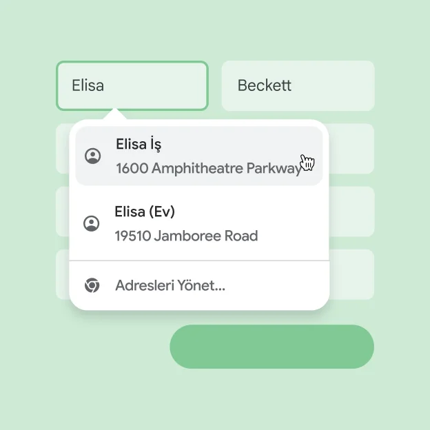 Otomatik doldurma özelliğini kullanarak adını ve adresini forma hemen girebilen bir kullanıcı gösteriliyor.