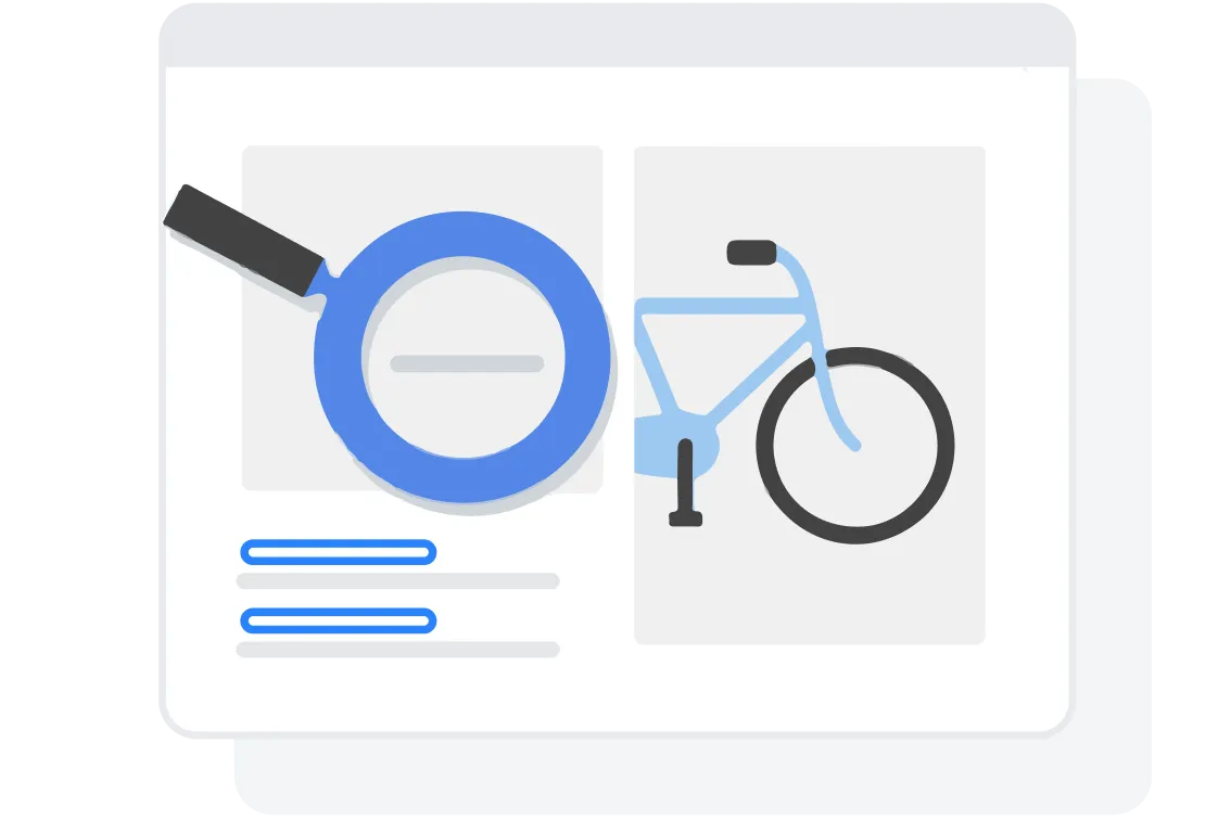 Illustration of a magnifying glass examining search results for bicycles