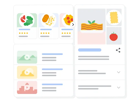 Illustration of Search results comparing different foods and recipes