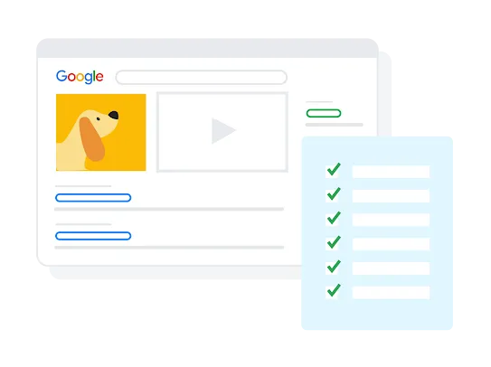 Illustration of search results with checklist indicating high quality results